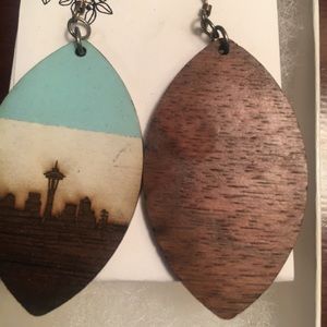 SOLD!!! NWT Handmade Dangly Earrings - Laser Cut Seattle Skyline on Wood